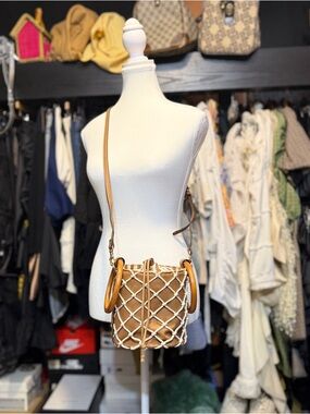 Women’s Brown Bucket Crossbody Bag with Rope Detailing